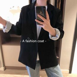 Spring Autumn Loose Suit Jacket Women's Korean Single Button Solid Retro Vertical Casual Blazer OL Female 210607