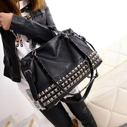 Duffel Bags Rivet Women's PU Leather Handbag 2021 Fashion Silver/Black Cowhide Women Messenger One Shoulder Big