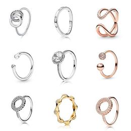 Women 925 Sterling Silver Rings Rose Gold Color Fashion Open Finger Ring Round Crystal for Wedding Party Jewelry