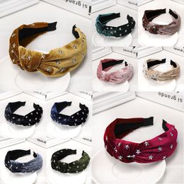 2021 New Velvet Headband Knot HairbandsFor Women Simple Cross Metal Star Girls Hairband Knotted Hair Hoop Hair Accessories