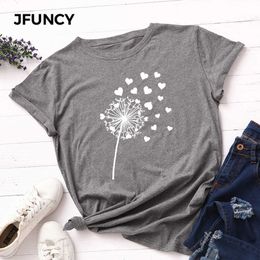 JFUNCY Summer Women Cotton T Shirt Plus Size Dandelion Print Tee Top Short Sleeve Woman T-shirt Female Tshirt Camiseta Mujer Y0629