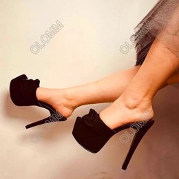 Olomm Faux Suede Women Platform Slingback Sandals Sexy Stiletto High Heels Open Toe Black Casual Shoes Women US Plus Size 5-20