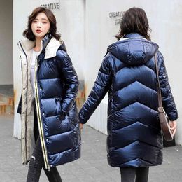 Women Parkas Autumn Winter padded Plaid patchwork warm casual long jacket coat size M-2XL 210524