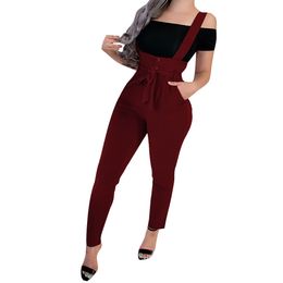 Woman High Waist Solid Sports Pants Fashion Trend Bandage Suspender Slim Joggers Designer Autumn Casual Sling With Belt Trousers For Ladies