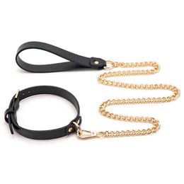 NXY Adult toys BLACKWOLF Slave Bondage Collar Luxury leather Neck Restraint Gold Chain Leash BDSM Erotic Sex Toys For Women Couples Adult Games 1202