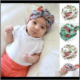 Caps Hats Baby Maternity Drop Delivery 2021 Sell Born Floral Cap Kids Girl Bowknot Soft Cotton Beanie Hat Head Circumference Baby Accessories