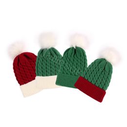 Red and green Children's knitting hat warm baby wool cap in autumn ands winter 2021christmas hats Christmas Decorations DD556