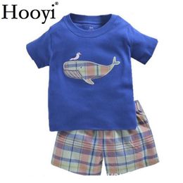 Blue Whale Baby Jungen Kleidung Anzug Neugeborene Kleidung Sets 6 9 12 18 24 Monate T-Shirt Plaid Shorts Hose Outfits Sommer Baumwolle Sets 210413