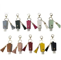 Sanitizer Bottle Holder PU Leather Tassel Keychain 30ml Perfume Hand Soap Case Bags Sanitizer Keychains Christmas Gift 10 Colors DW5919