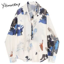 Yitimuceng Floral Print Blouse Women Button Shirt Loose Spring Fashion French Turn-down Collar Long Sleeve Casual Tops 210601