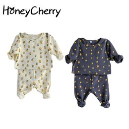 Autumn Baby Suit Printing Bottoming Shirt + High Waist Pants Two-Piece Leisure Tops toddler girl clothes 210515