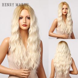 Cosplay Brown Platinum Blonde Ombre Wigs Long Curly Synthetic Wig for Women Afro Middle Part High Temperature Hairfactory direct