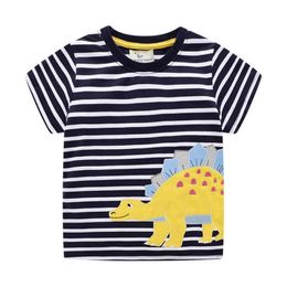 Jumping Metres Summer Boys Tees ops Applique Dinosaur Baby shirts Cotton Arrival Children Clothes Stripe Boy Girl shirt 210529