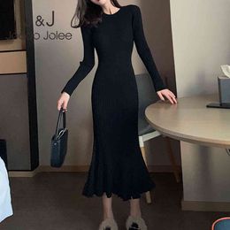 Jocoo Jolee Winter Elegant Mermaid Sweater Dress Women Party Night Knitted Long Dress Sexy O Neck Slim Fit Midi Knit Dress 210518