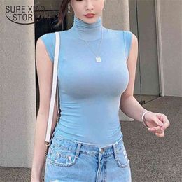 Spring Tank Top Women Solid Corset Tops To Wear Out Sleeveless Turtleneck White Casual T Shirt Korean Clothes 11972 210510