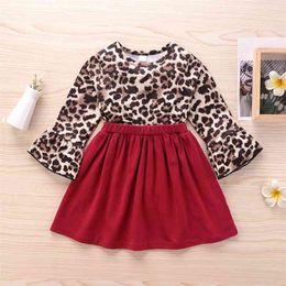 Arrival Autumn and Winter Baby / Toddler Girl Leopard Print Splice Bell sleeves Dress Kids Clothing For 210528