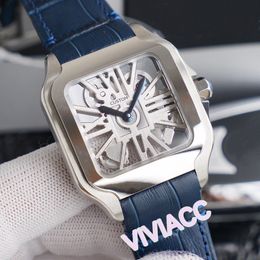 Classic Men Automatic Mechanical watch real leather geometric square clock classic Stainless steel rome Skeleton Watches 40mm