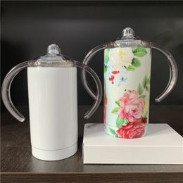 White Tumbler 12oz Sublimation Sippy Cup Kids Pacifier Cups Double Wall Stainless Steel Insulated Mug Newborn Feeding Bottle With Seal Lids