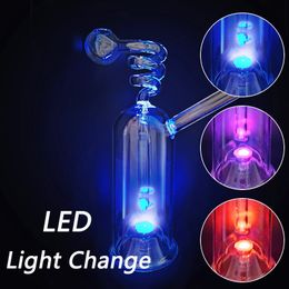 LED Colour Change Hookahs Handcraft Glass smoking Pipe 5.5 inch Height Dab Oil Rig Lights Bongs Hookah Tobacco Bowl Portable Shisha Percolater Bubbler Water Pipes