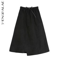 minimalist irregular high waist skirt women's spring lace up slim A-line above knee 5B441 210427