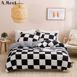 Black And White Bedding Set Grid Lattice Bed Linen Simple SummerDuvet Sets Cover King Size Comforter Queen Twin Bedroom Luxury 210615