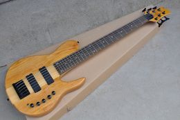6 Strings Natural Wood Colour Electric Bass guitar with Neck-thru-body,Black Hardware,Rosewood fingerboard,Active pickups,Provide Customised services