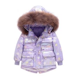 2021 brand Children winter down jacket for baby boy Cartoon coat kids girls clothes waterproof thicken snow wear parka real fur H0910