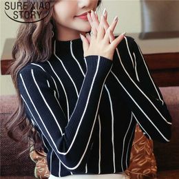 Spring Causal Autumn Striped Women Sweater Bottom Shirt Women's Clothes Pullover Turtleneck Female Winter Sweaters 1326 210527