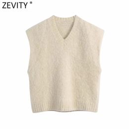 Women Fashion V Neck Solid Colour Knitting Sweater Female Sleeveless Casual Slim Vest Chic Leisure Pullovers Tops S608 210420