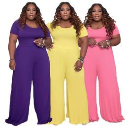 Ethnic Clothing Plus Size Women Rompers Bodysuit Wide Leg Solid Jumpsuits Fashion Sexy Short Sleeves Playsuits Overalls Casual Femme 5XL