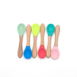 bamboo baby feeding spoons with soft curved silicone tips for toddlers and infants food grade scoop