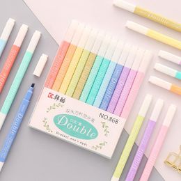 Highlighters 12 Colors Double Head Square Pole Fluorescent Pen Set Light Color Hand Account Note Key Marker Student Stationery