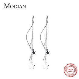 Classic Real 925 Sterling Silver Swing Full Stars Line Drop Earrings For Women Dangle Ear Fashion Fine Jewellery 210707