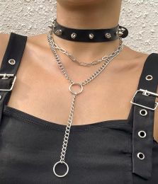 Harajuku Black Goth Punk Leather Choker Necklaces Women Men Rock Metal Emo Festival Cosplay Party Jewelry Gothic Accessories