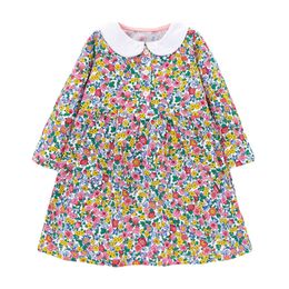 Jumping Meters Long Sleeve Baby Flowers Party Frocks Cotton Collar Selling Children's Birthday Dresses 210529