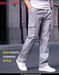 Spring Men Cargo Pants Plus Size 6XL Safari Style Pockets Cotton Cool Out Door Elasticity Loose Big Army Green Men's
