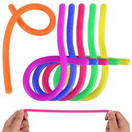 Long TPR Stress Relief Toy Stretchy String Fidget 28CM Pull Vent Rubber Sensory Toys Noodles Anti Soft Glue Elastic Rope Neon Autism Noodle for Kids DHL