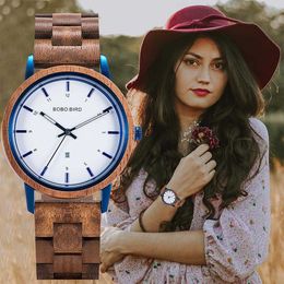 BOBO BIRD Fashion Wood Ladies Watch Quartz Wristwatches Female relojes para Customize Waterproof Drop 210616