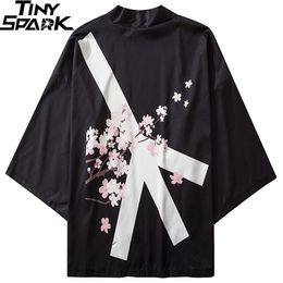 Japanese Kimono Jacket Peace Sign Floral Harajuku Hip Hop Men Japan Streetwear Summer Thin Clothes Loose Kimonos 210811