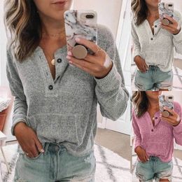 Autumn Rib Knitted T-shirts Women Casual Loose Solid O Neck Long Sleeve Pocket Tshirts Female Fashion Open Button Plus Size Tops 210507