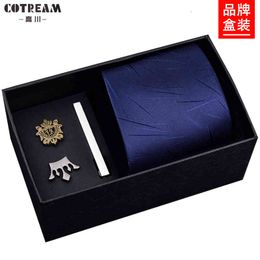 Necktie Scarf Corbata Gift Box Men's 8cm Formal Business Tie Brooch Clip Five Piece Suit 1200 Needle High Density Fabric