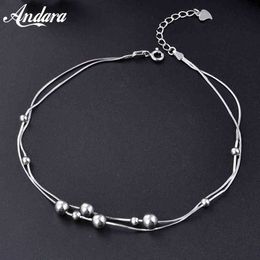 2019 Real 925 Sterling Silver Round Bead Chain Anklet Women Double Love Anklets Fine Jewellery