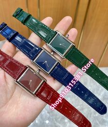 classic Brand New Women Quartz Wristwatch Stainless steel Geometric Rectangular watches Blue Green Leather clock waterproof