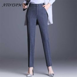 Plus Size High Waist Women's Pants Black Work Wear Office Elegant Straight Female Quality Grey Casual Trousers 211124