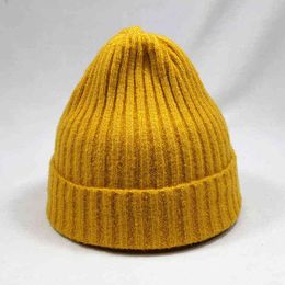 Mixed Color Winter Cap Knit Hat for Men Women Striped Shape Beanies Dark Green Black Blue Yellow Y21111