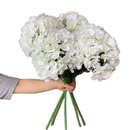 white hydrangea wedding centerpieces UK - Decorative Flowers & Wreaths 5pcs Artificial Hydrangea Flower Stems Faux Silk White Big Branches For Wedding Centerpieces Floral Decoration