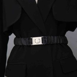 Elastic Belt Women's Versatile Buckle Decorative Belt Accessories Women's Clothing Folds Metal Accessories Retro Elastic Belt G220301