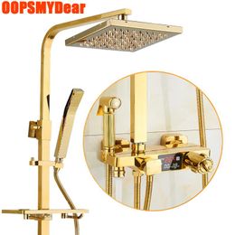 Bathroom Shower Sets Gold Bath Faucet Thermostatic Digital System Wall Mount Stainless Steel Square Set SPA Rainfall Tap