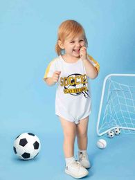 Baby Slogan & Soccer Print Contrast Side Seam Bodysuit SHE
