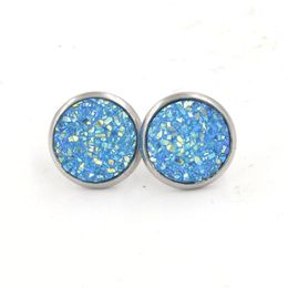 2021 NEW earrings women Nice handmade resin round mermaid druzy trendy simple stainless steel Tone wholesaling stone earring for lady gift